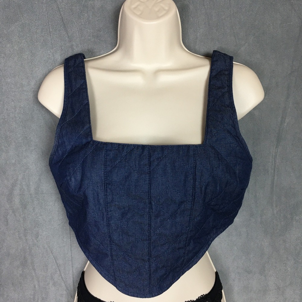 NWOT Lioness Blue Denim Corset Tank Top S Sleeveless Bodice Summer‎ Punk Rock - Picture 15 of 16